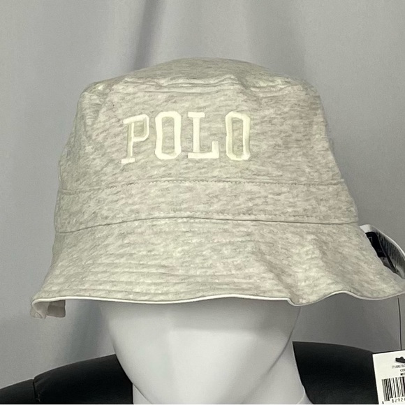 New Small/Medium Polo Ralph Lauren Gray White Spellout Bucket Hat Cap Reversible - Picture 2 of 6